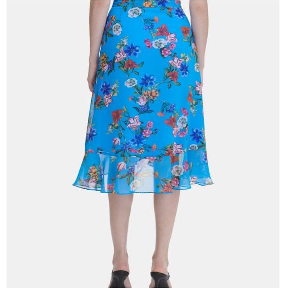 NEW Calvin Klein Ruffle Blue Floral Skirt 6 - Picture 8 of 8